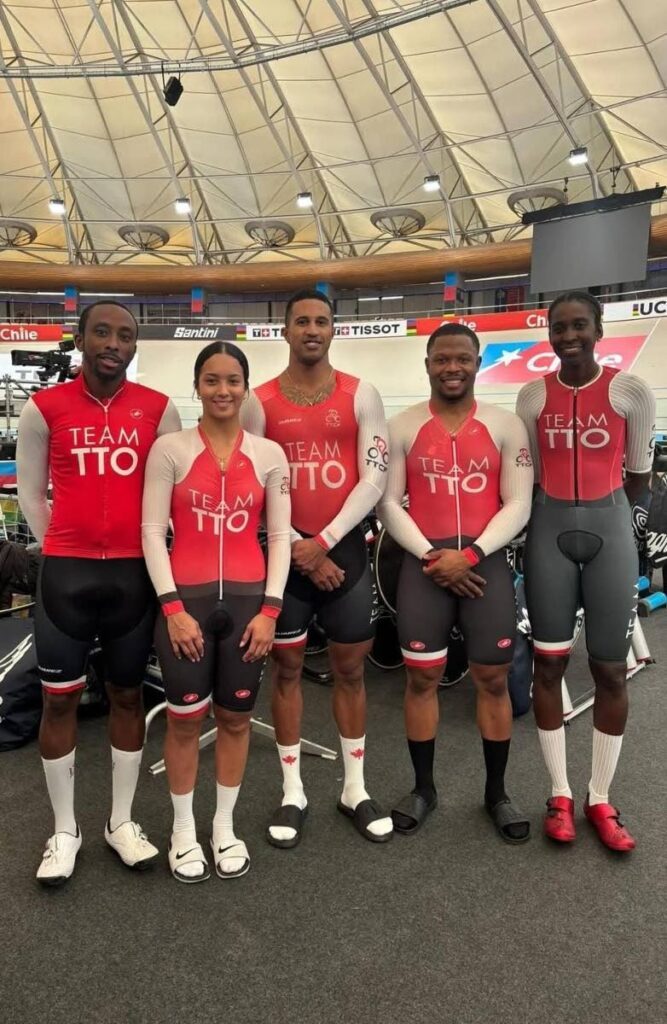Trinidad and Tobago cycling team at the UCI World Cycling Championships Akil Campbell, from left, Makaira Wallace, Njisane Phillip, Nicholas Paul and Teniel Campbell. - Photo courtesy TT Cycling Federation (Image obtained at newsday.co.tt)